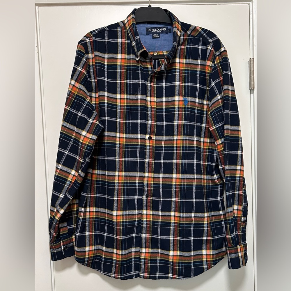 U.S. Polo Assn. Men's Navy and Yellow Plaid Shirt